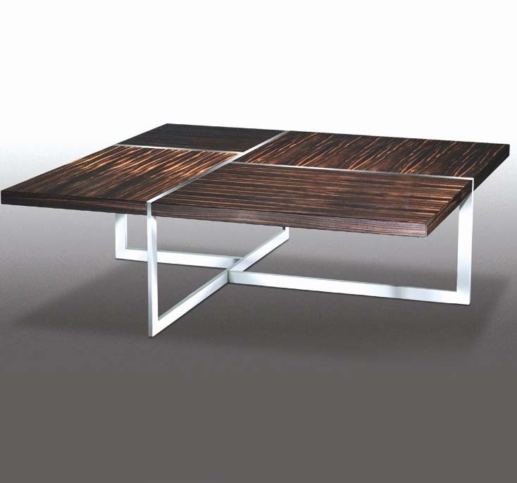 Brueton Cocktail Table Rectangular Polished Stainless Steel with High Gloss Macassar Ebony