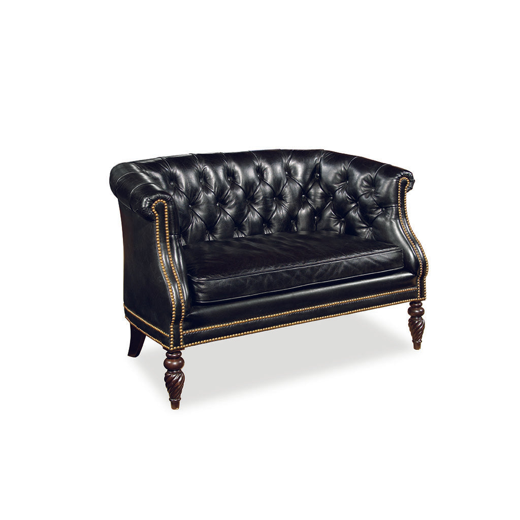 Century leather PLR-3004-NOIR, tufted Settee Black Leather