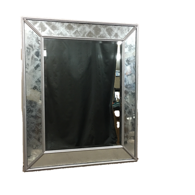 Julian Chester  Mirror, Eglomise Beveled Shape in Antique Silver Finish