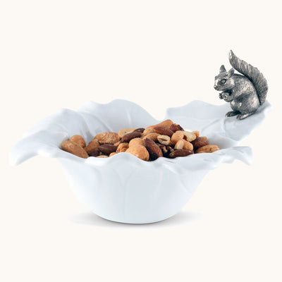 Bowl With Pewter Squirrel Fine Porcelain Leaf