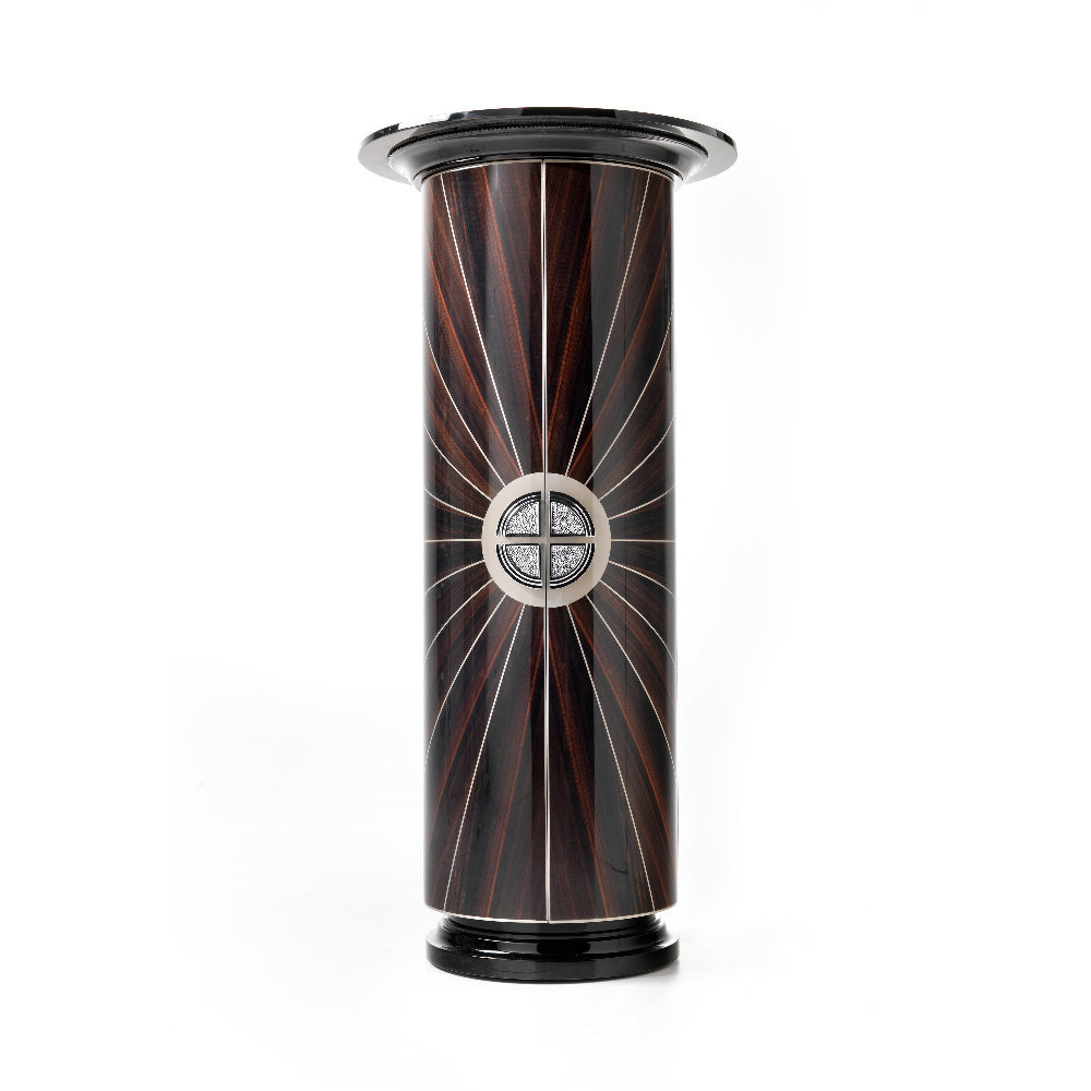 Large Cylinder Column with Storage Polished Macassar Ebony Veneers, Martin Perri Interiors