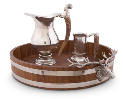 Elk Head Teak Tray