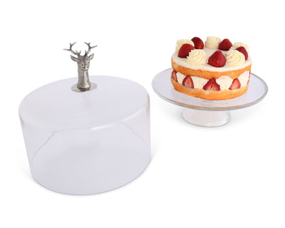 Cake / Dessert Stand Elk Head Knob Glass Covered