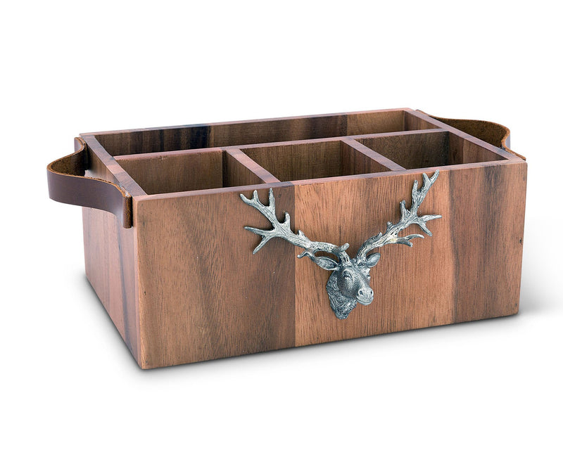 Elk Head Handles Wood Flatware Caddy