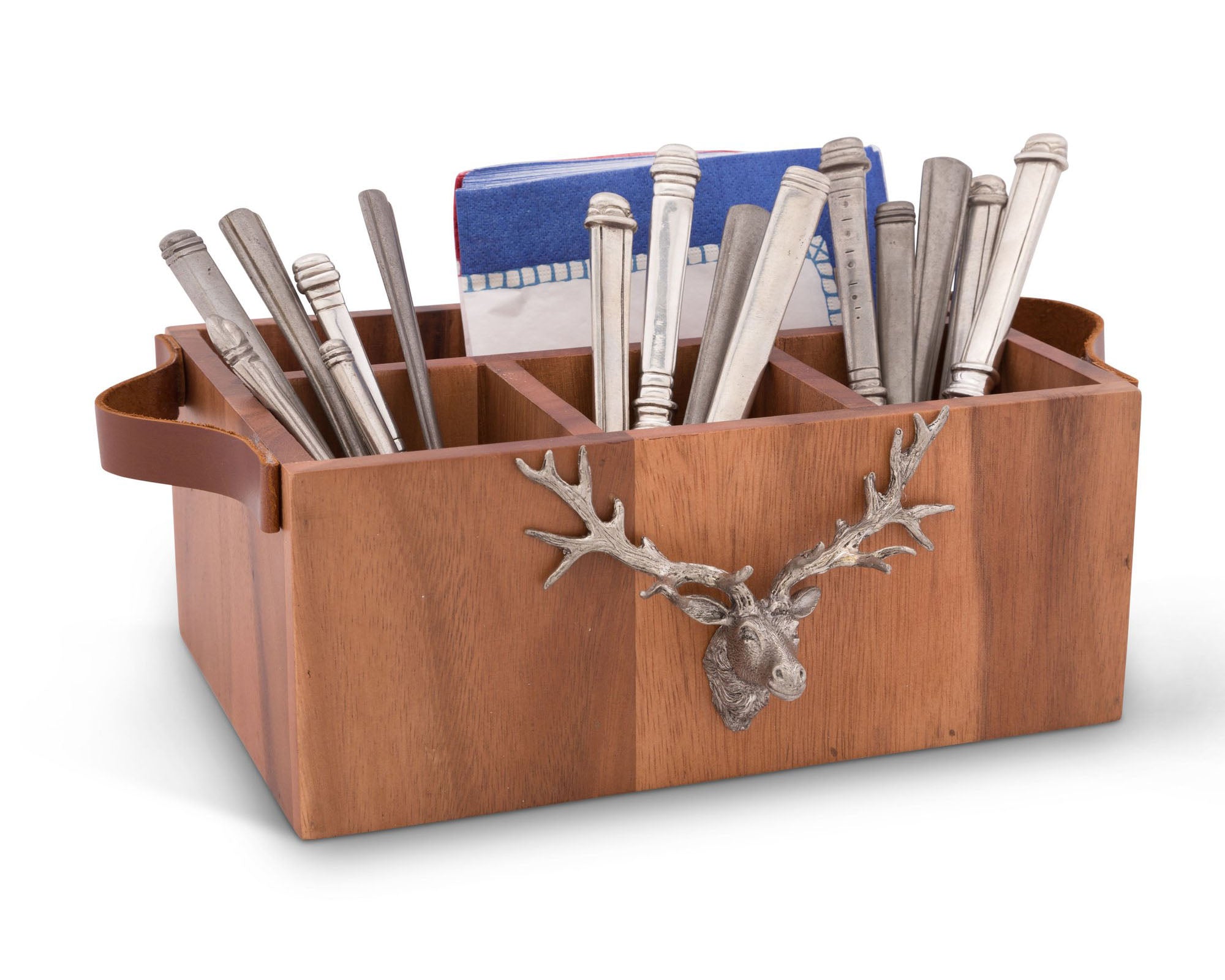 Elk Head Handles Wood Flatware Caddy