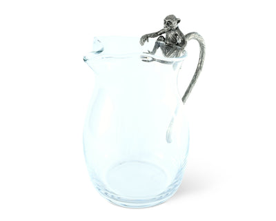 Pitcher Glass Pewter Monkey Handle