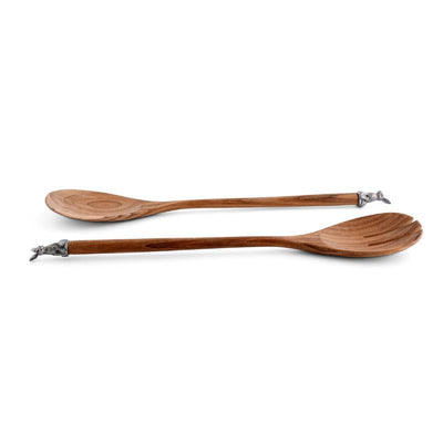 Teak Salad Servings With Pewter Bunny End