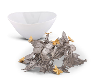 Pewter Butterfly Centerpiece Porcelain Bowl