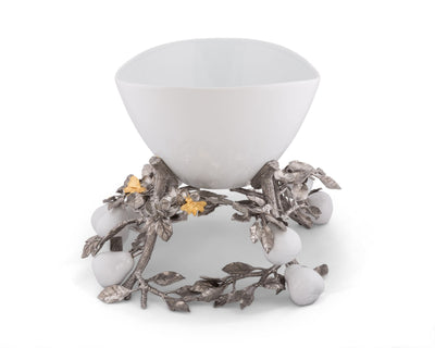 Pewter Pears And Leaves Centerpiece Porcelain Bowl