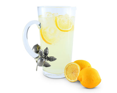 Glass Pitcher Pewter Lemon Bouquet Handle