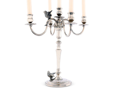 Five Taper Pewter Song Bird Candelabrum
