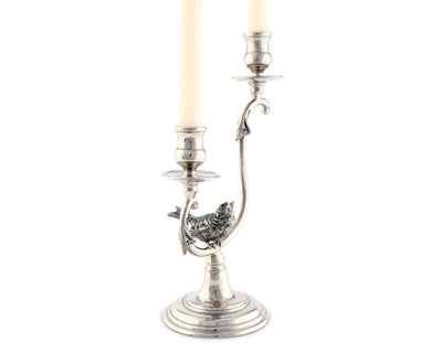 Two Taper Pewter Song Bird Candelabra