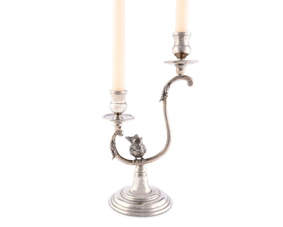 Two Taper Pewter Song Bird Candelabra