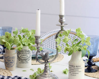 Two Taper Pewter Song Bird Candelabra