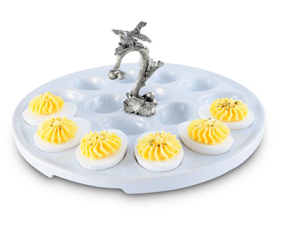 Deviled Egg Tray With Pewter Song Bird Handle