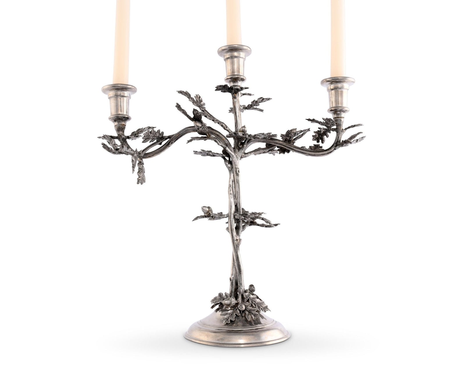 Three Taper Pewter Oak Leaf Candelabrum