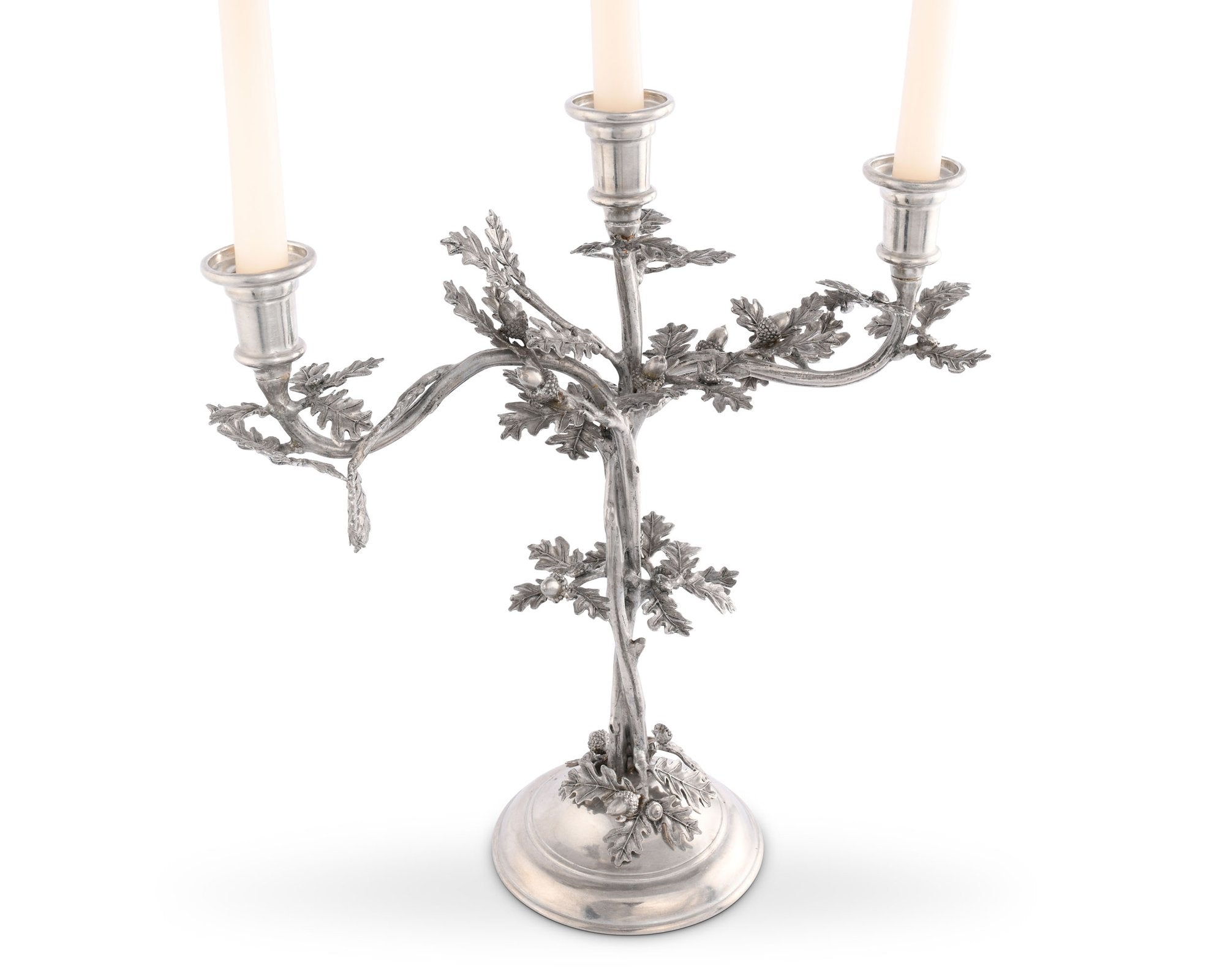 Three Taper Pewter Oak Leaf Candelabrum