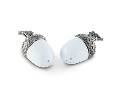 Porcelain Acorn Salt And Pepper With Pewter Leaf