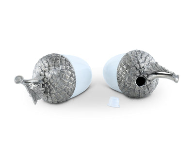Porcelain Acorn Salt And Pepper With Pewter Leaf
