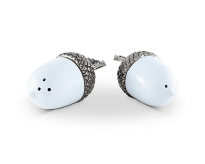 Porcelain Acorn Salt And Pepper With Pewter Leaf