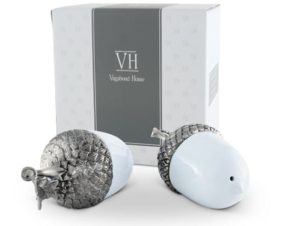 Porcelain Acorn Salt And Pepper With Pewter Leaf