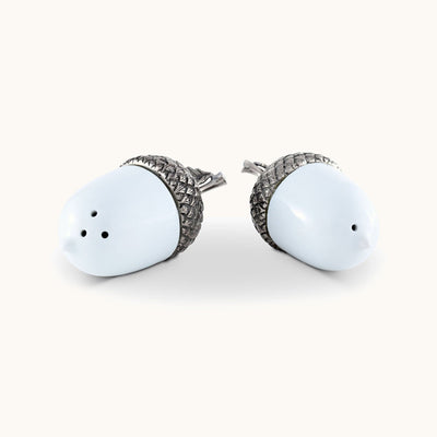 Porcelain Acorn Salt And Pepper With Pewter Leaf
