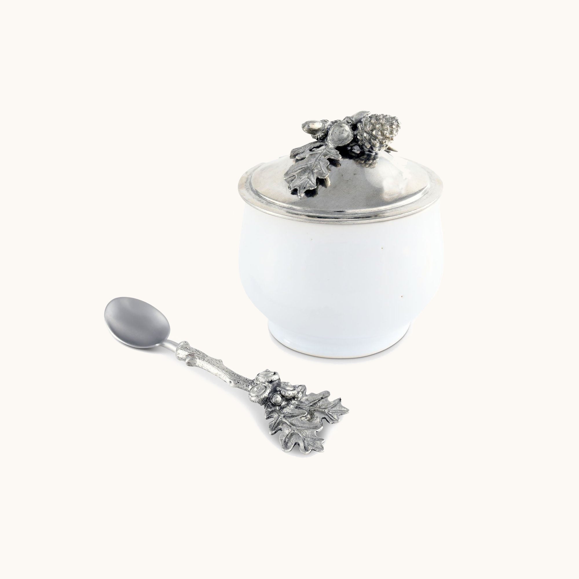 Acorn Oak Leaf Sugar Bowl And Spoon