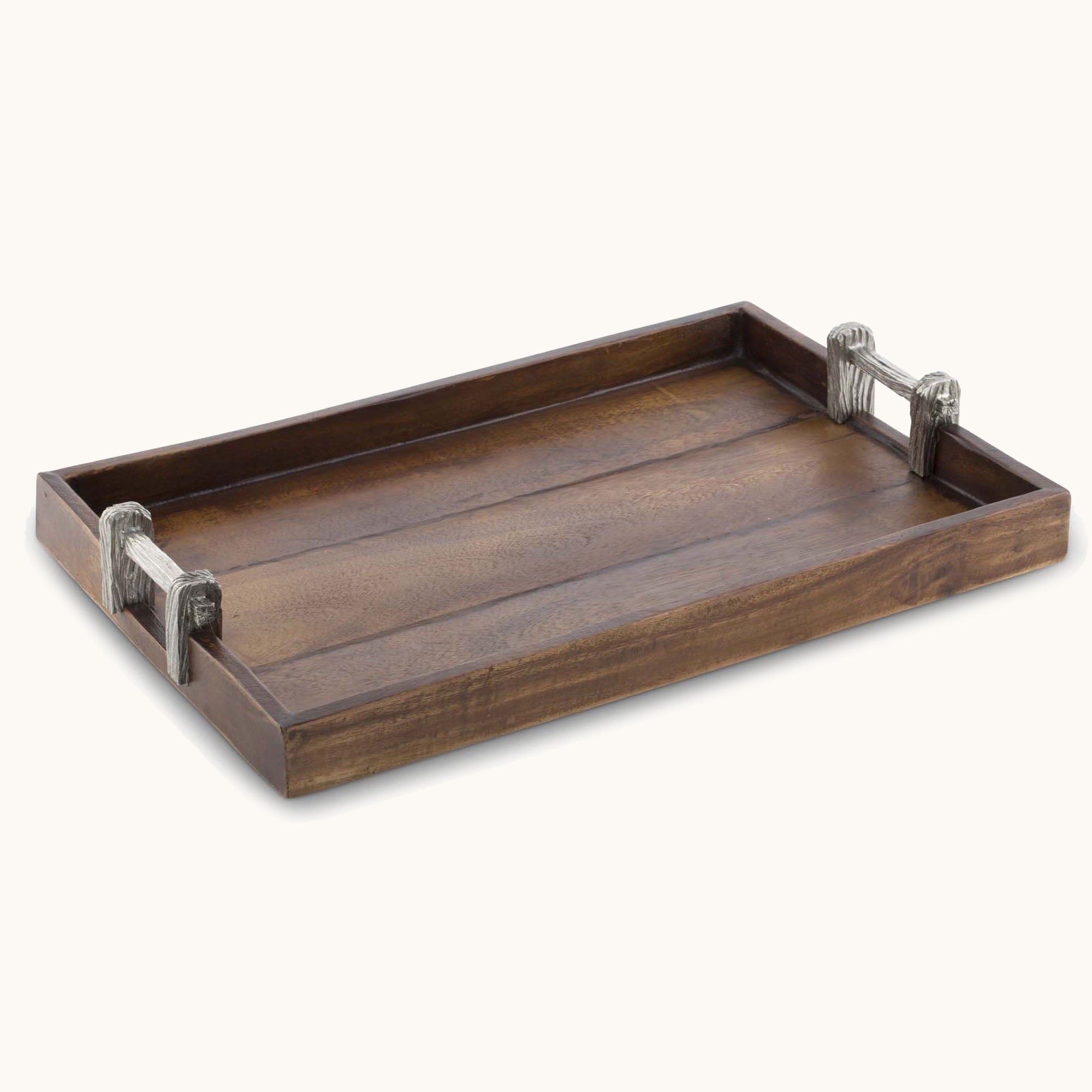 Wood Tray With Faux Bois Handles