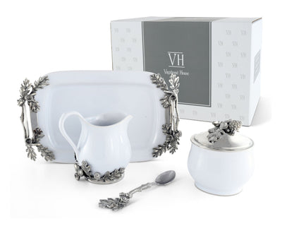 Stoneware Creamer Set - Pewter Acorn & Oak Leaf
