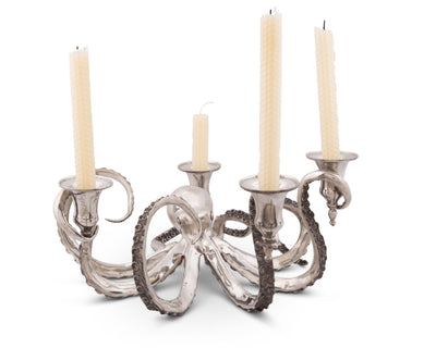 Four Taper Pewter Octopus Candelabrum