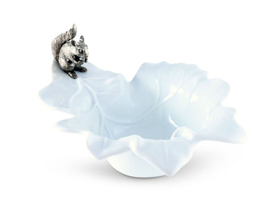 Bowl With Pewter Squirrel Fine Porcelain Leaf