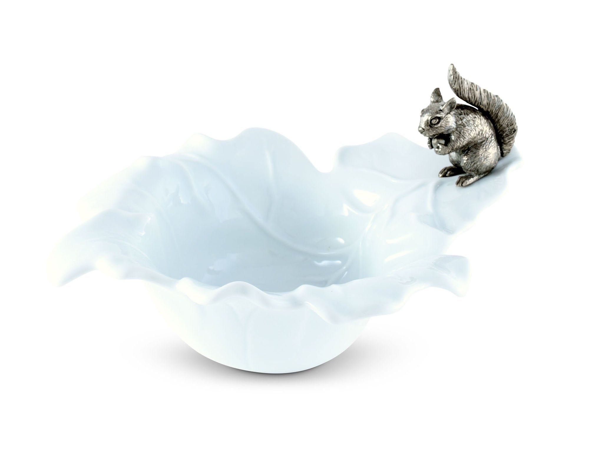 Bowl With Pewter Squirrel Fine Porcelain Leaf