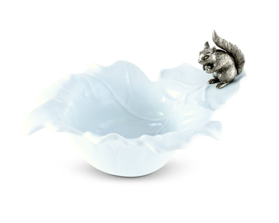 Bowl With Pewter Squirrel Fine Porcelain Leaf