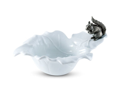 Bowl With Pewter Squirrel Fine Porcelain Leaf