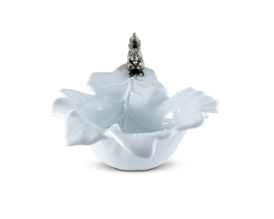 Bowl With Pewter Squirrel Fine Porcelain Leaf