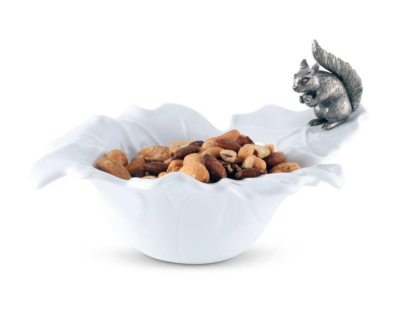 Bowl With Pewter Squirrel Fine Porcelain Leaf