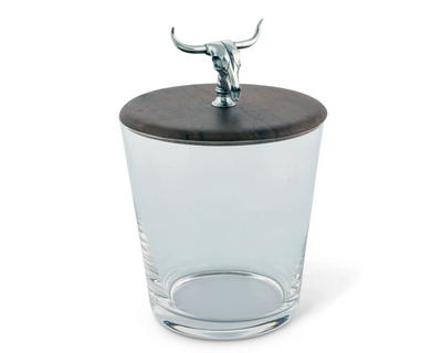 Hand Blown Glass Ice Bucket With Cow Skull Knob