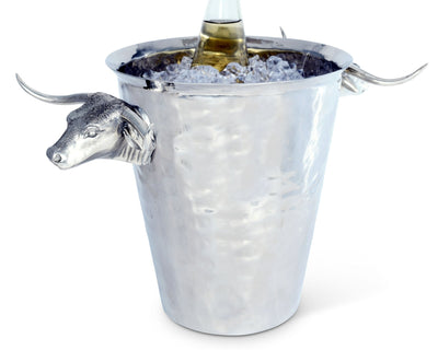 Steel Ice Bucket With Long Horn Steer Handles