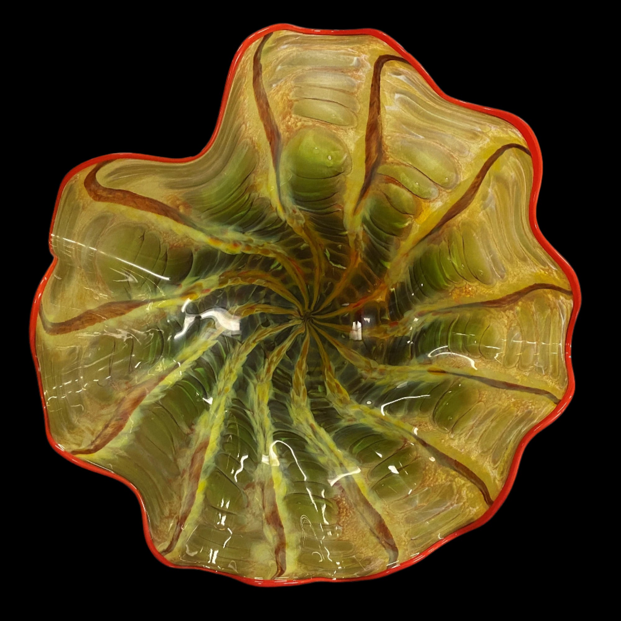 Top View Large Art Glass Blown Bowl by Rollin Karg, Signed by the Artist